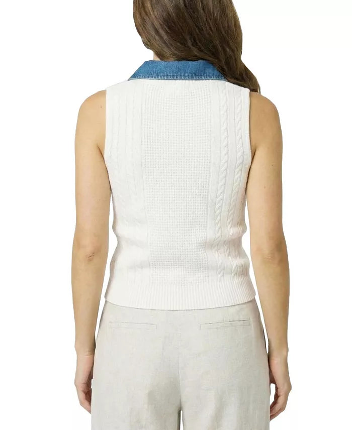 Sleeveless Denim Collar Sweater