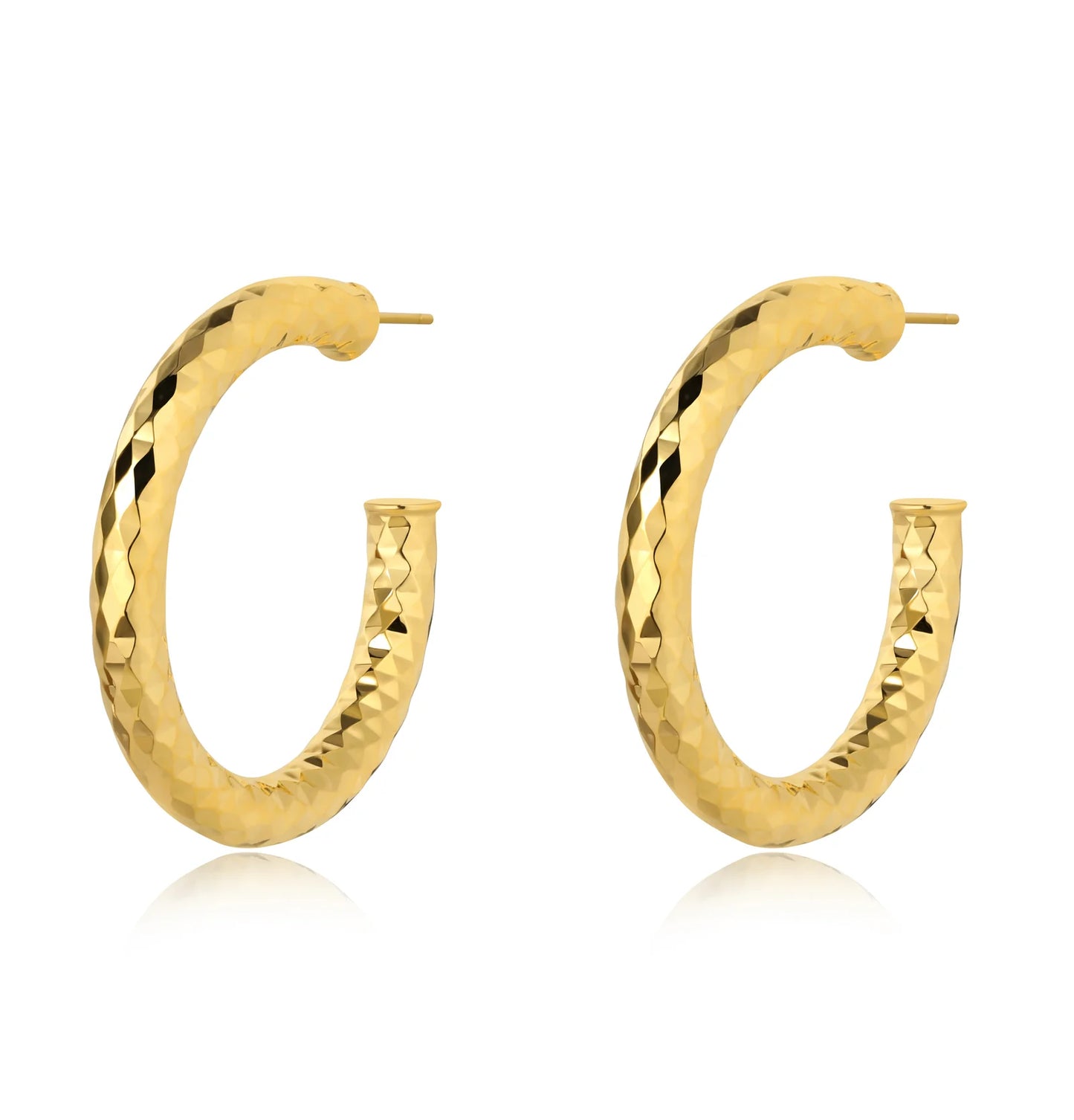 Large Gold Hammered Hoop 40mm