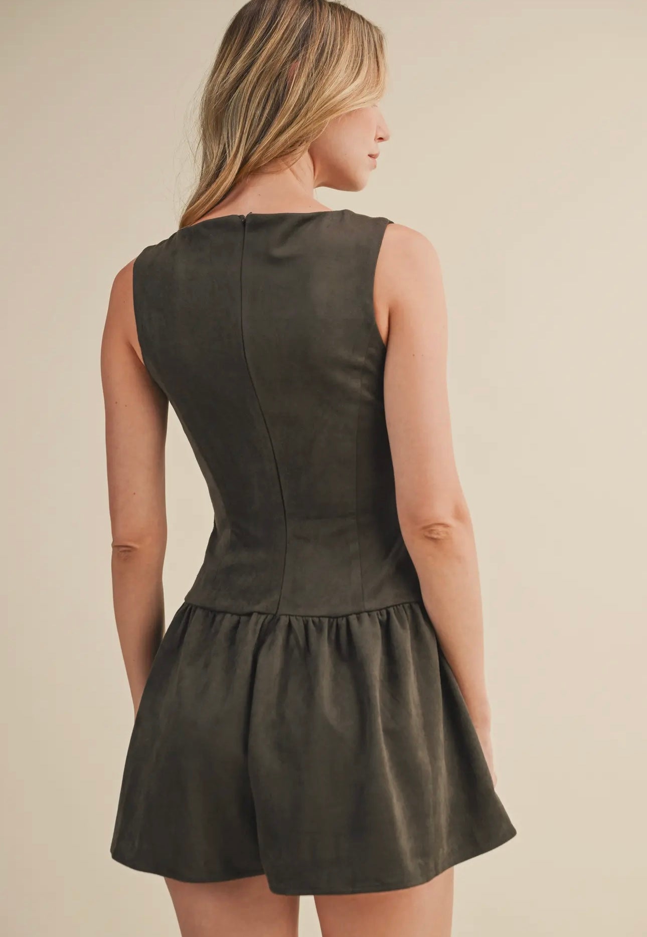 Charcoal Button Down Suede Romper