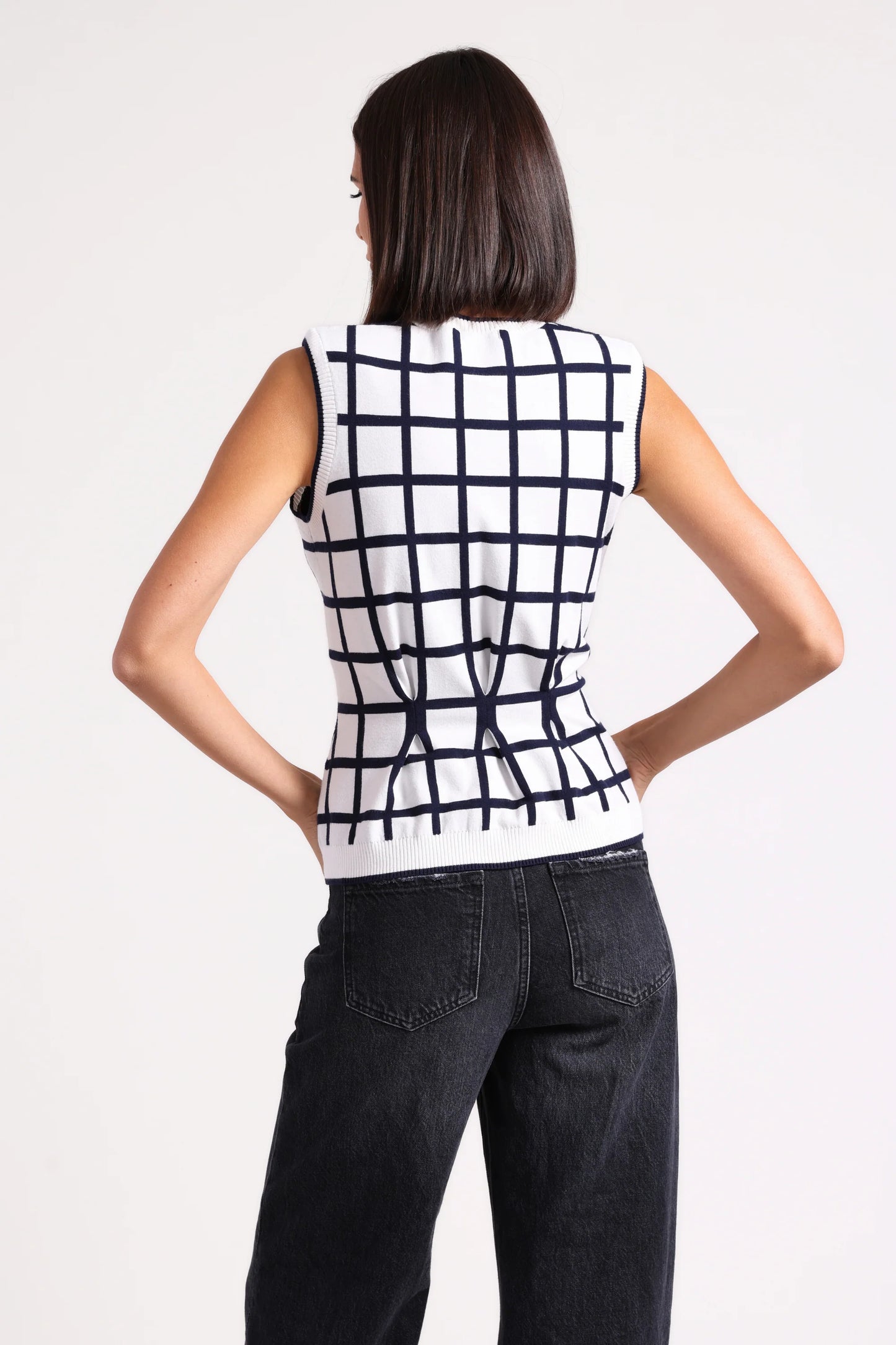 Windowpane Pleated Top