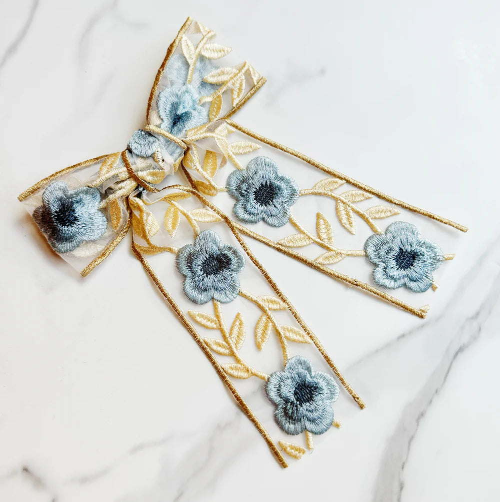 Embroidered Bow Hair Clip