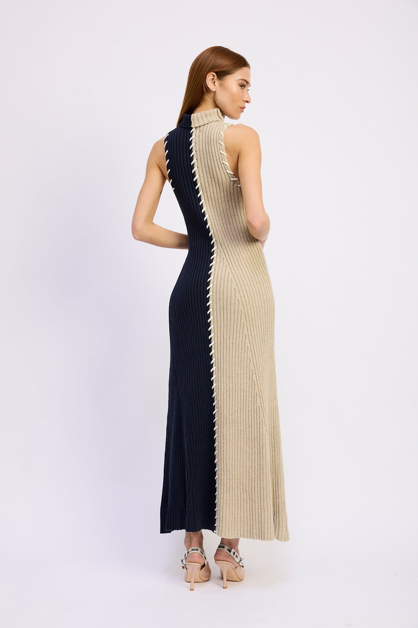 Whipstitch Maxi Turtleneck Dress