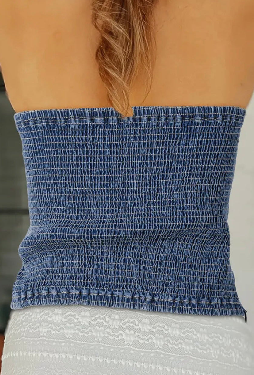 Denim Bow Tube Top