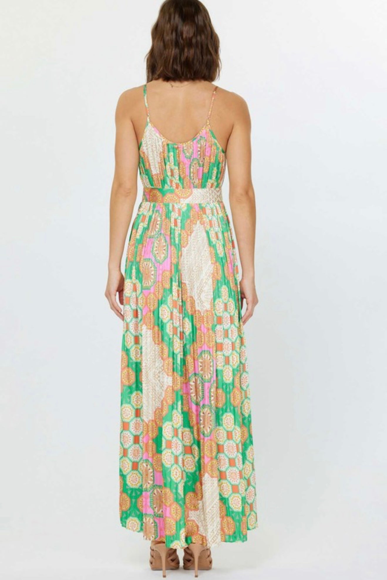 Pleated Patterned Cami Dress