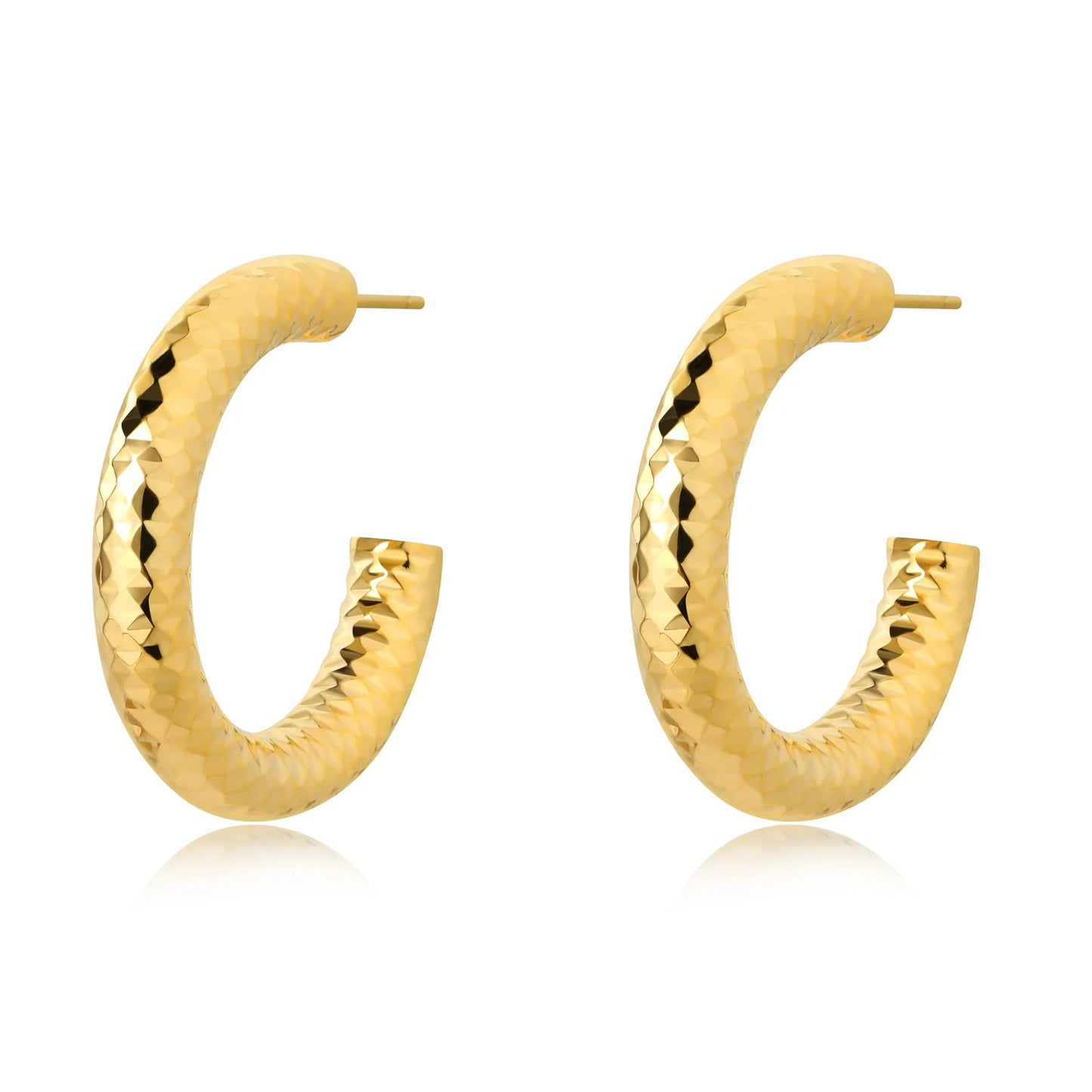 Med Gold Hammered Hoop 30mm