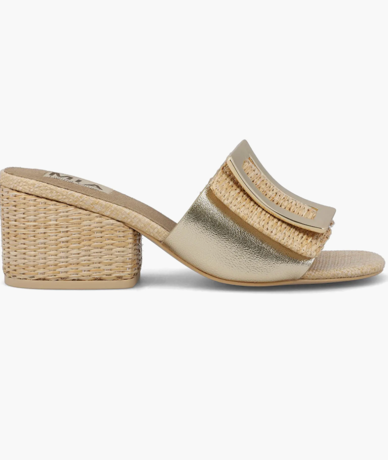 Natural Raffia Block Heel