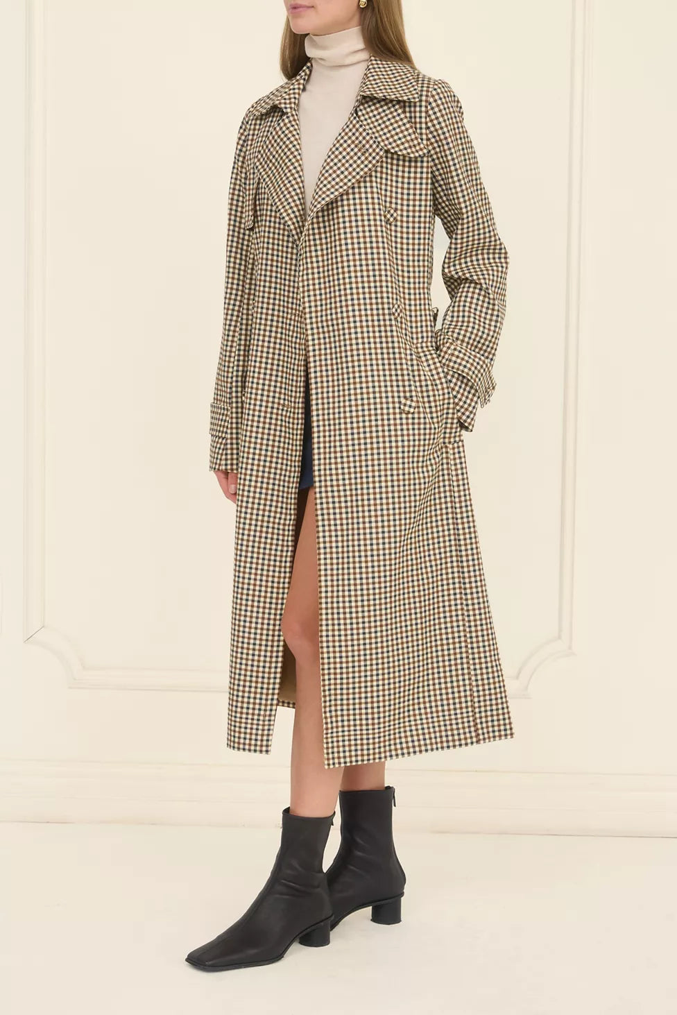 Plaid Belted Trench Coat