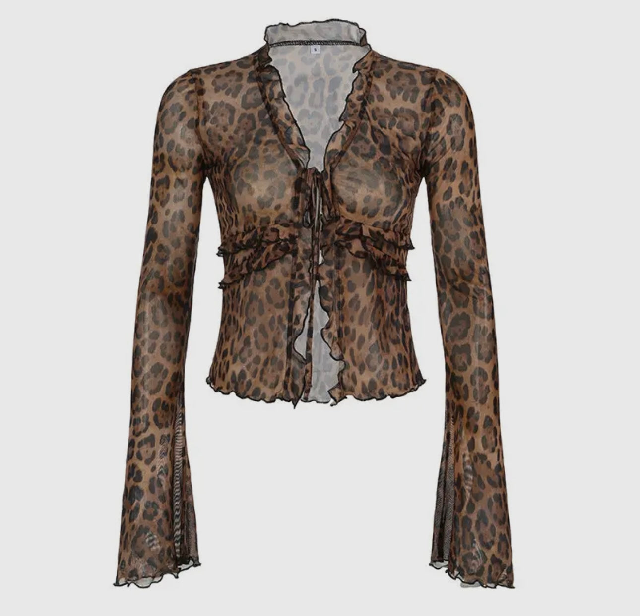 Leopard Tie Front Mesh Top