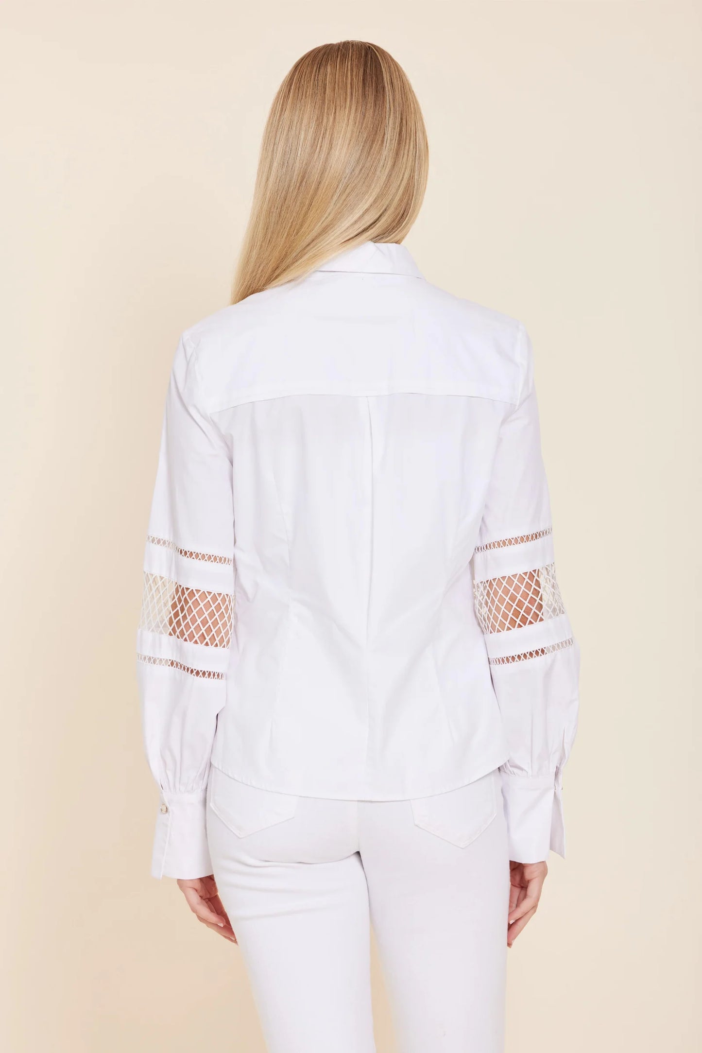 White Open Weave Detail Blouse