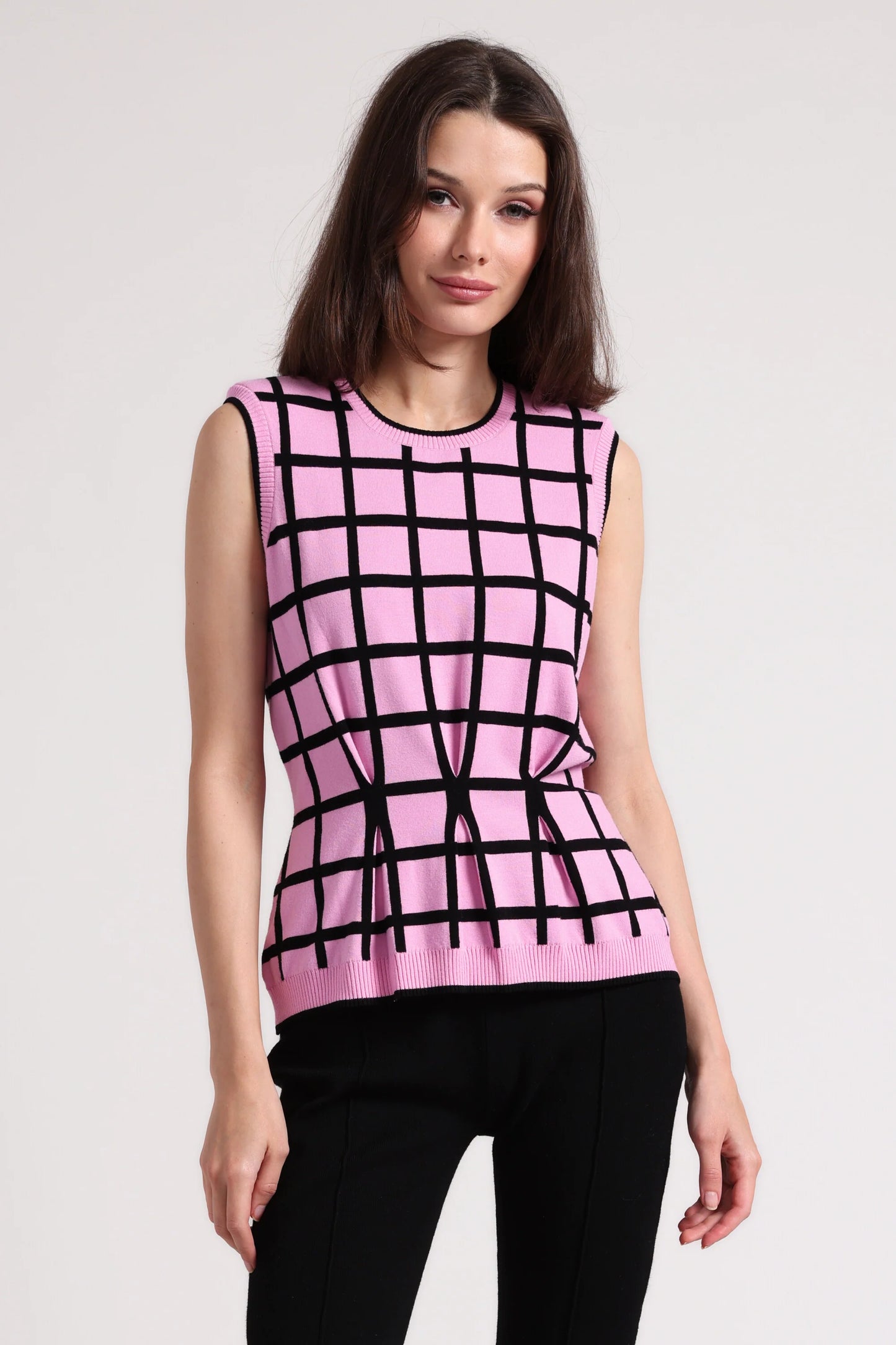 Windowpane Pleated Top