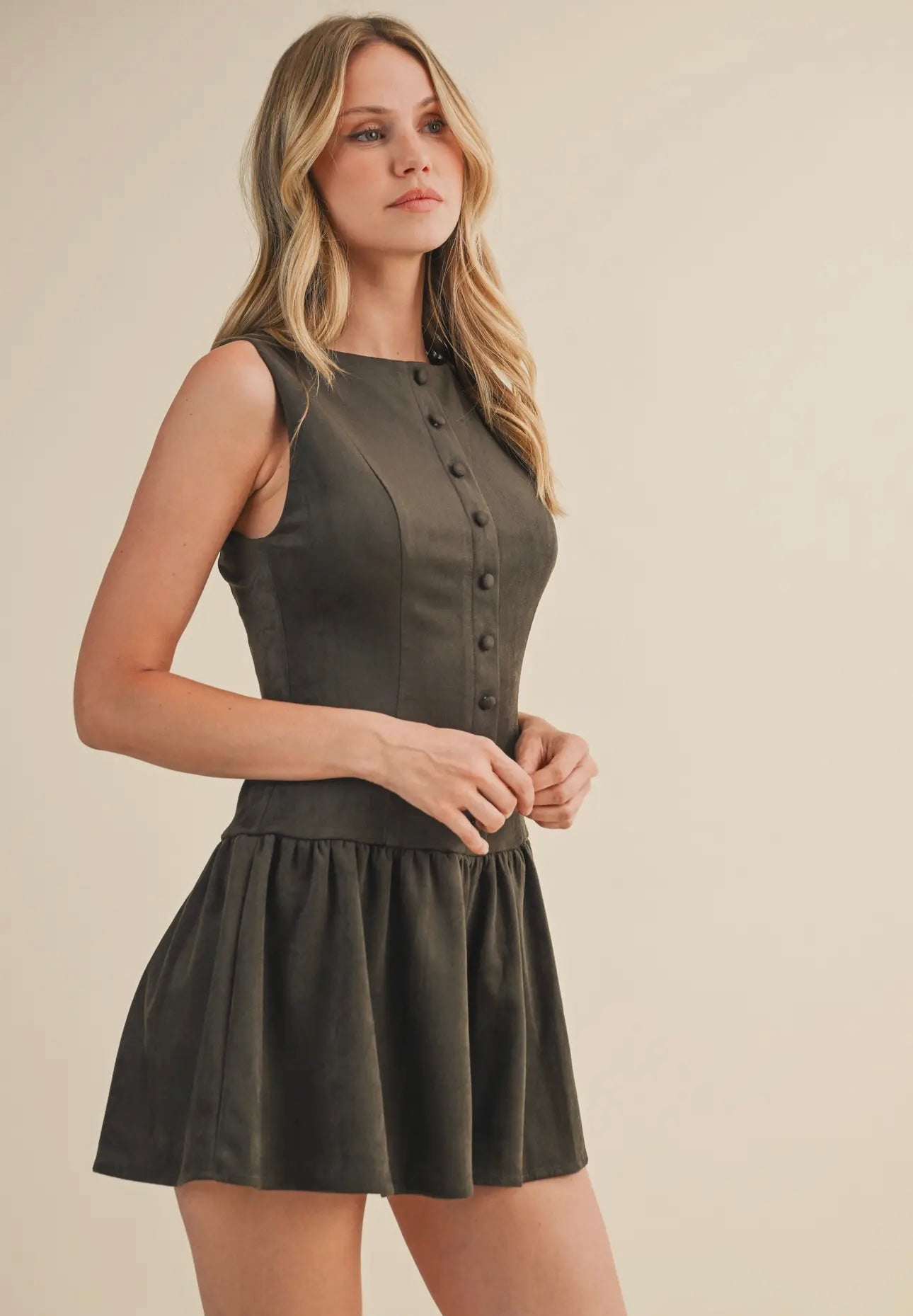 Charcoal Button Down Suede Romper