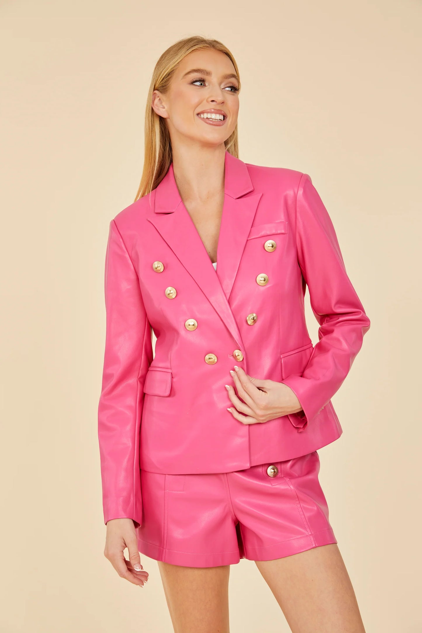 Hot Pink Vegan Leather Blazer