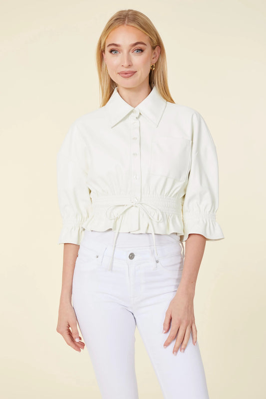 White Vegan Leather Crop Jacket