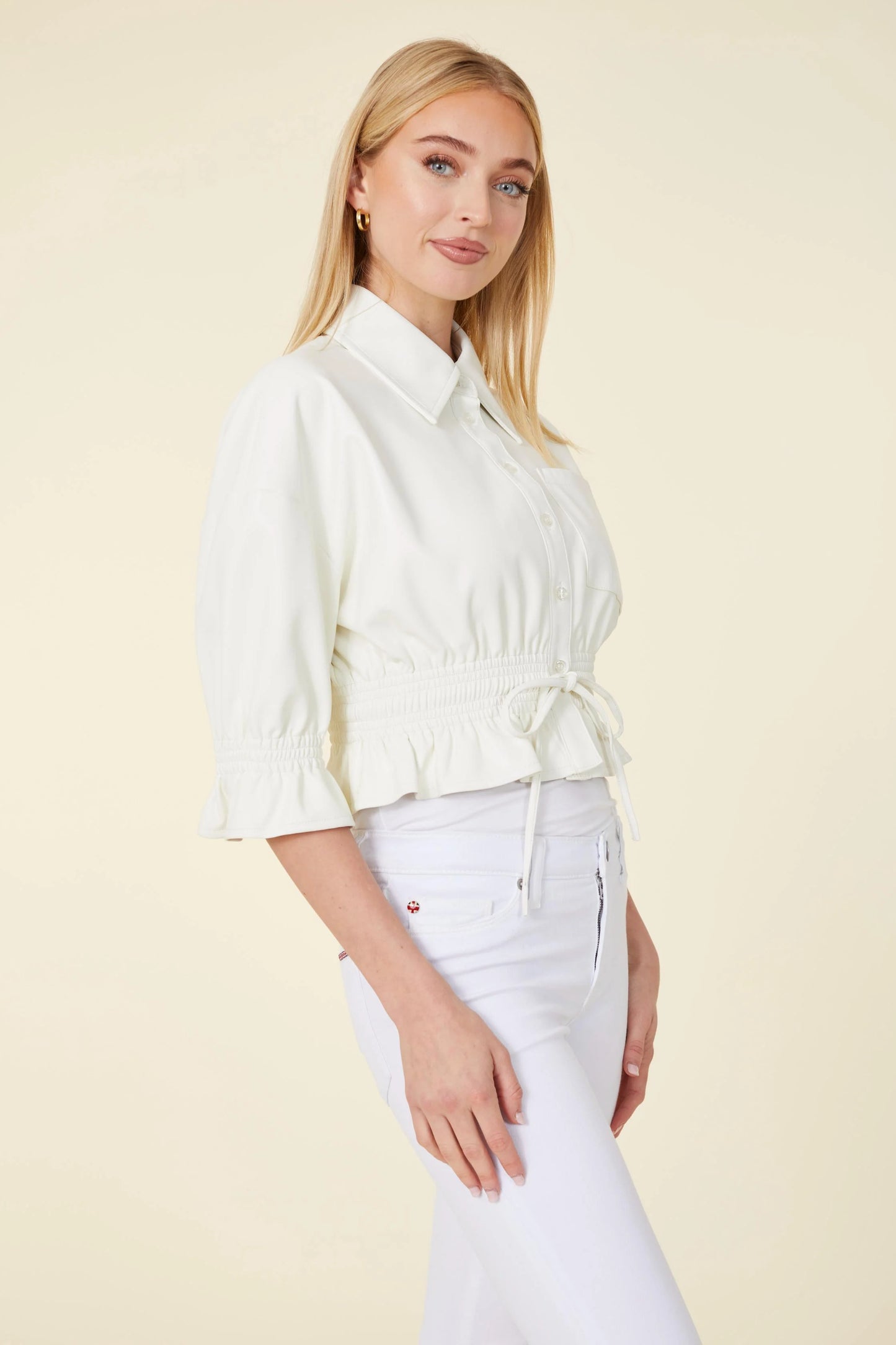 White Vegan Leather Crop Jacket