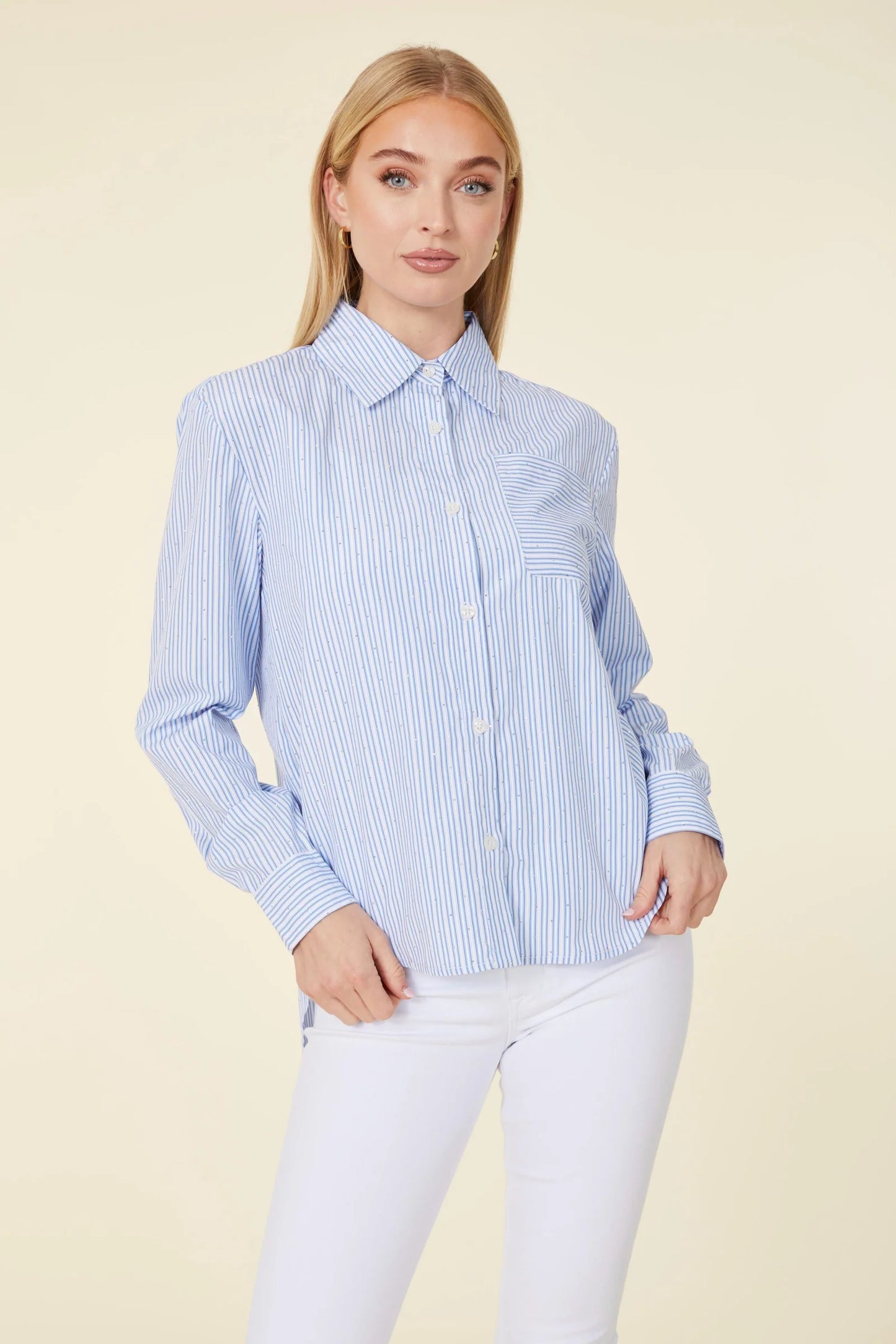 Micro Rhinestone Shirting Blouse