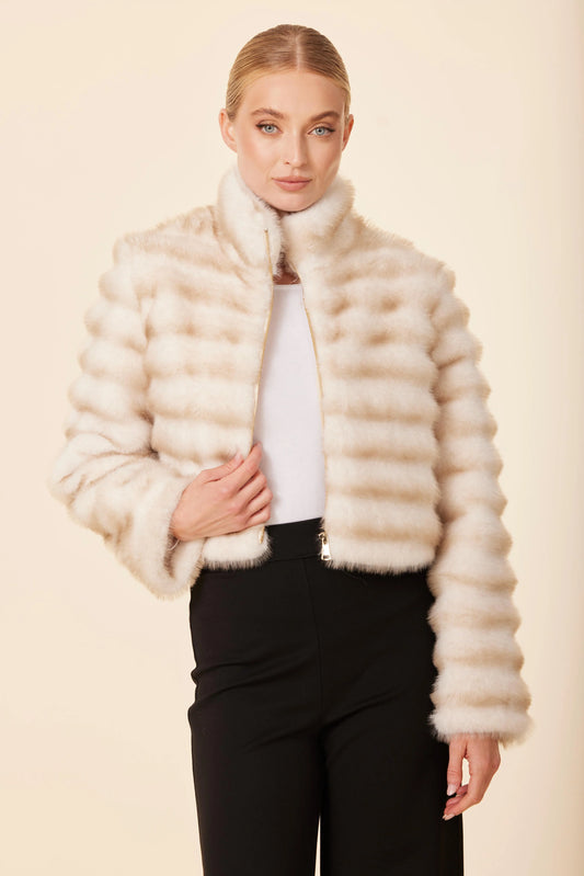 Faux Mink Grooved Zip Jacket
