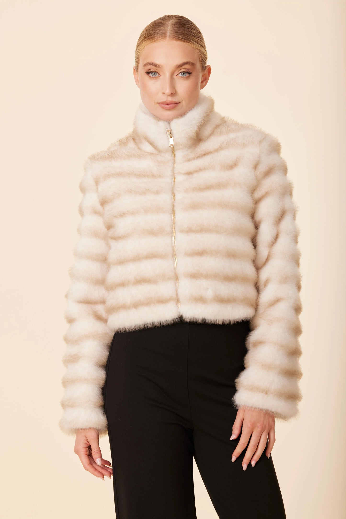Faux Mink Grooved Zip Jacket