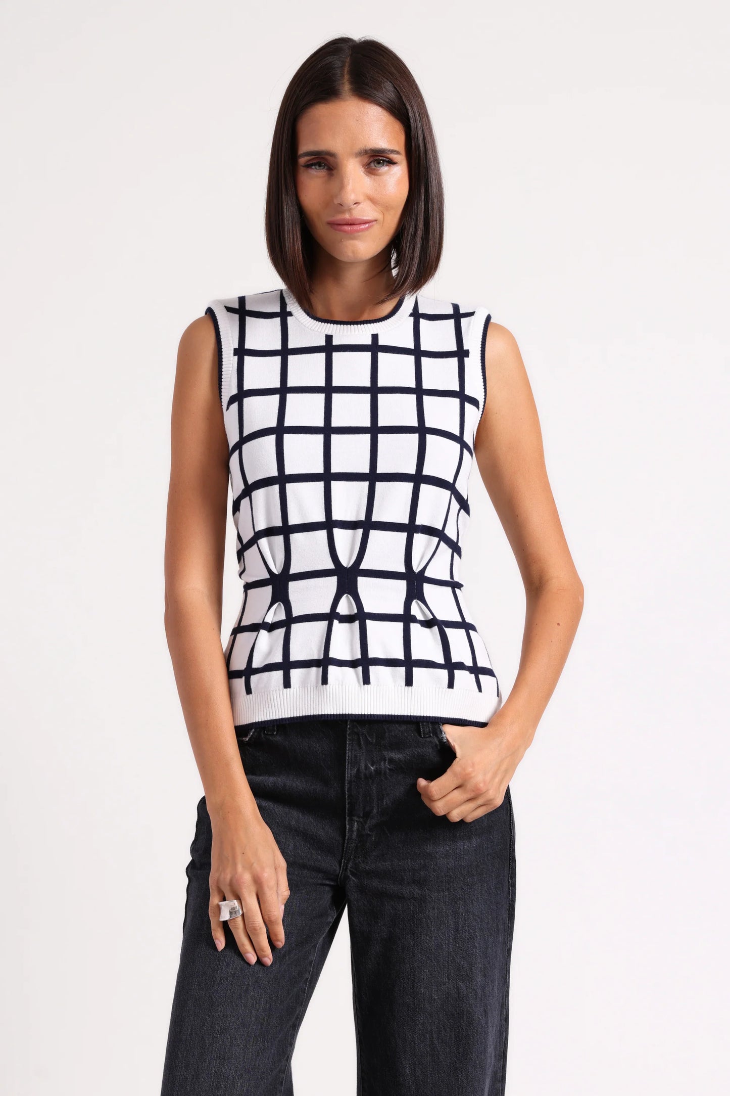 Windowpane Pleated Top