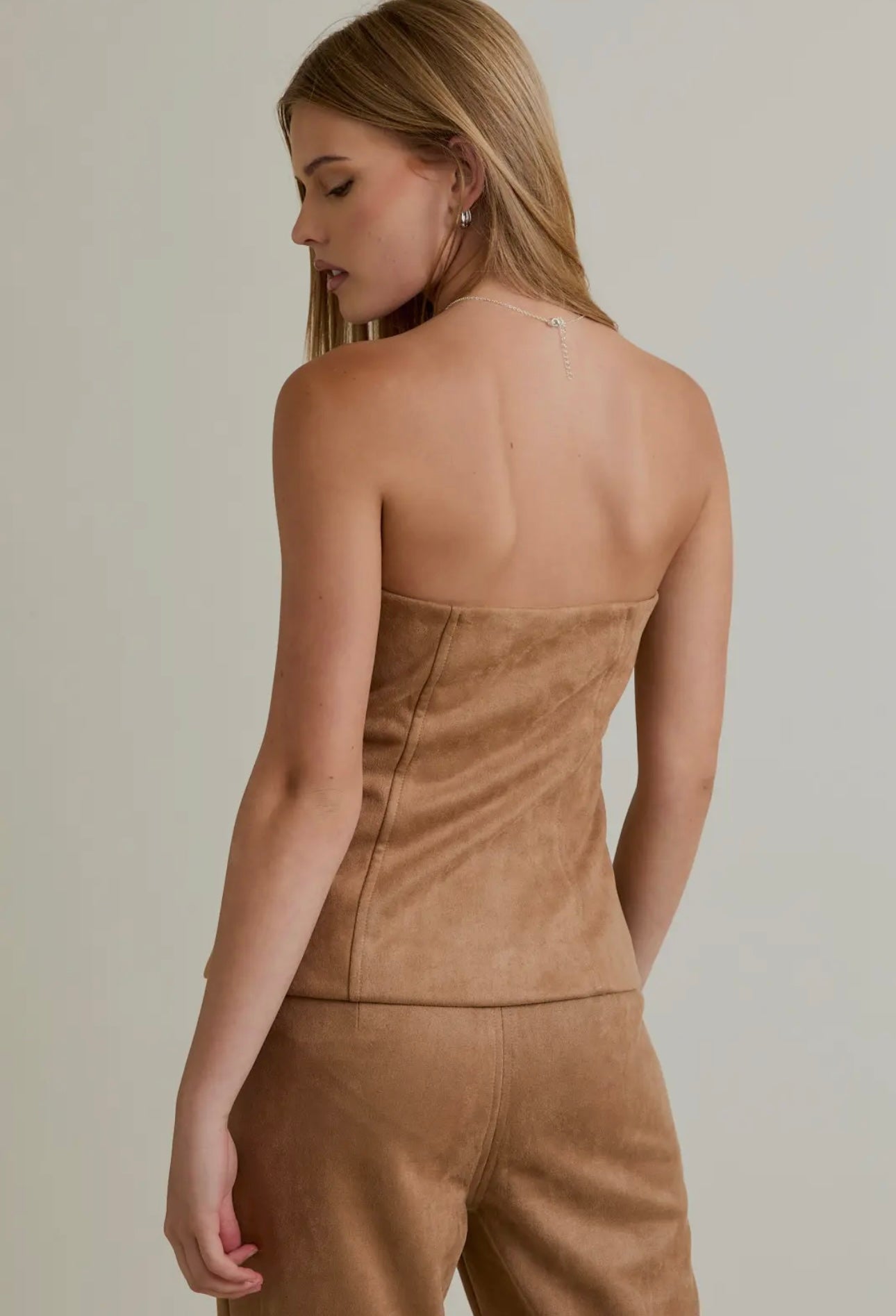 Suede Strapless Blazer Top