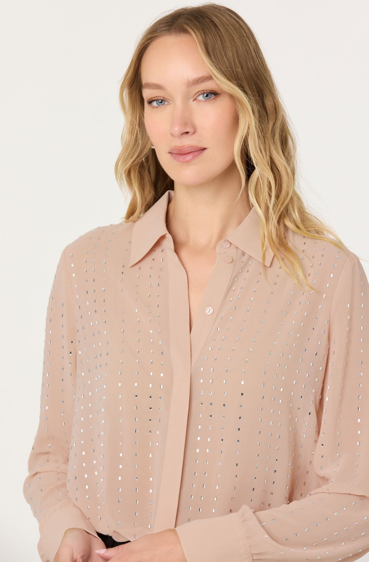 Rhinestone Blush Button Up Blouse
