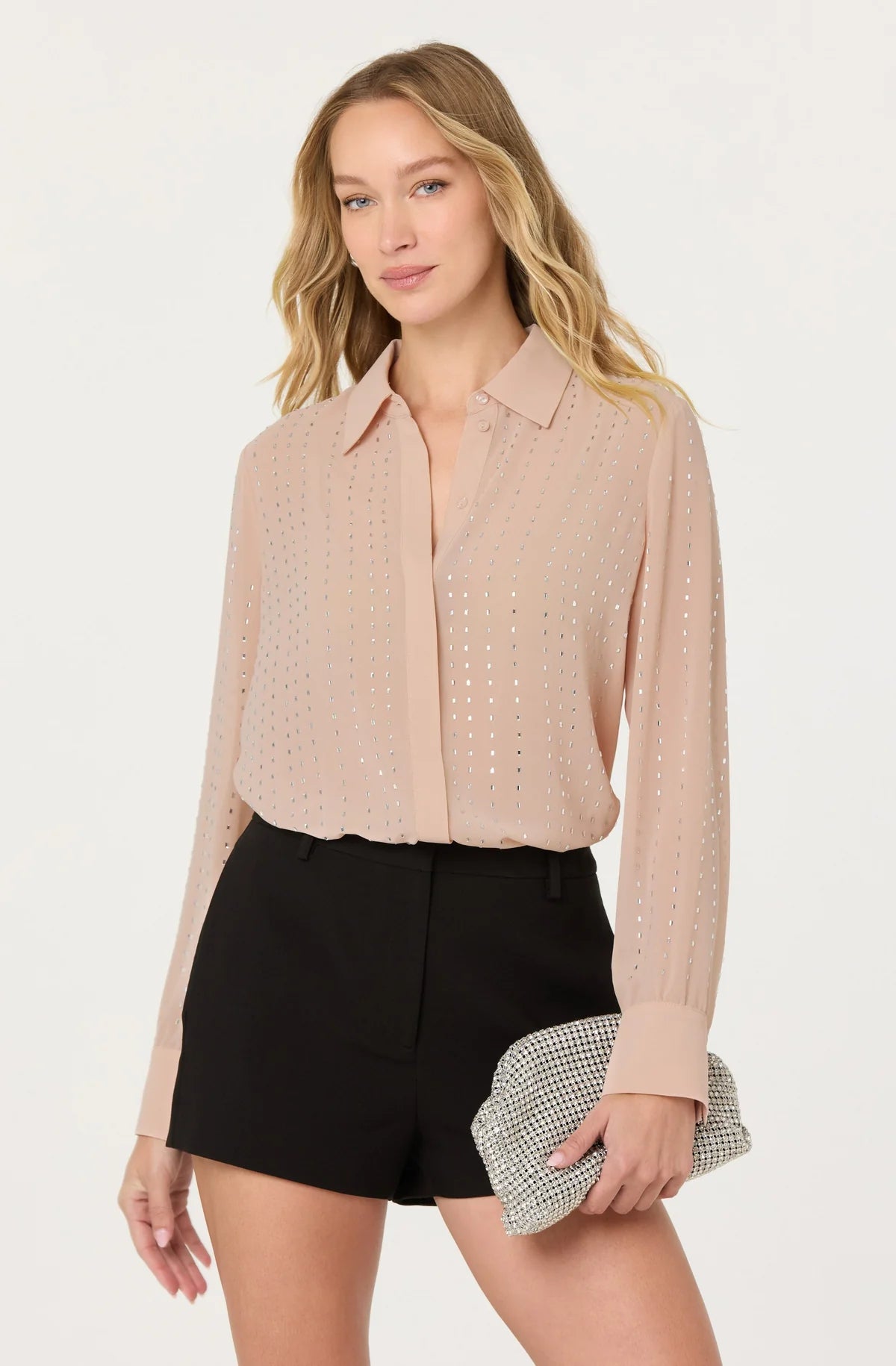 Rhinestone Blush Button Up Blouse
