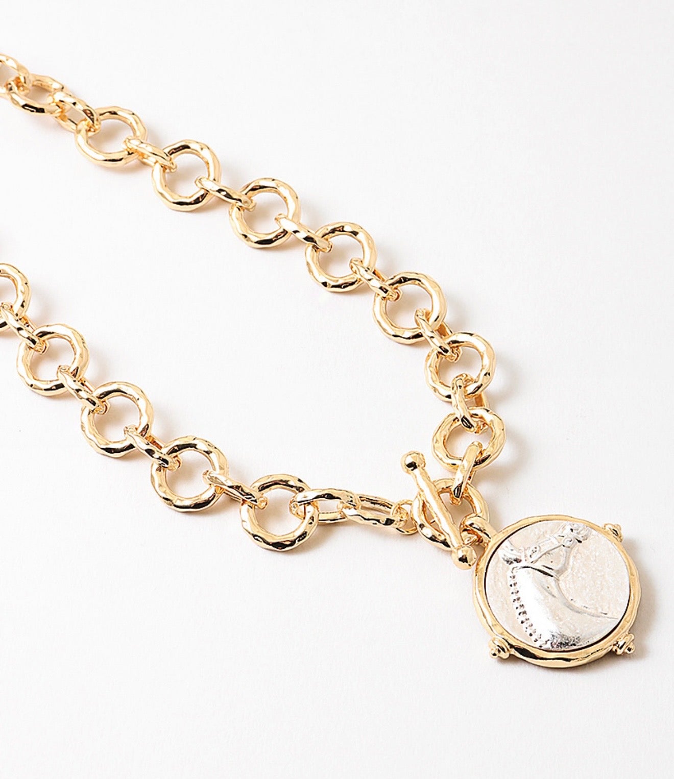 Gold with Silver Horse Disc Necklace