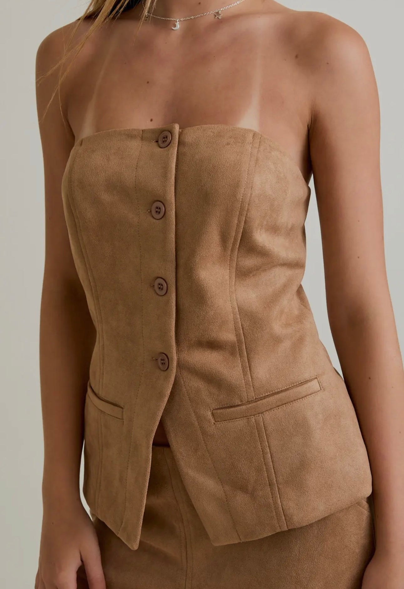 Suede Strapless Blazer Top