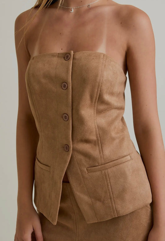 Suede Strapless Blazer Top