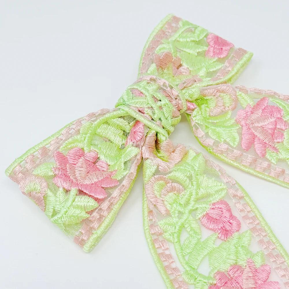 Embroidered Bow Hair Clip
