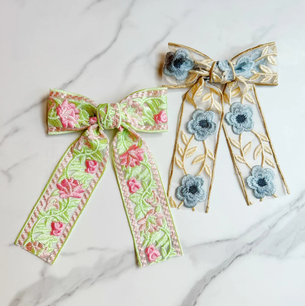 Embroidered Bow Hair Clip