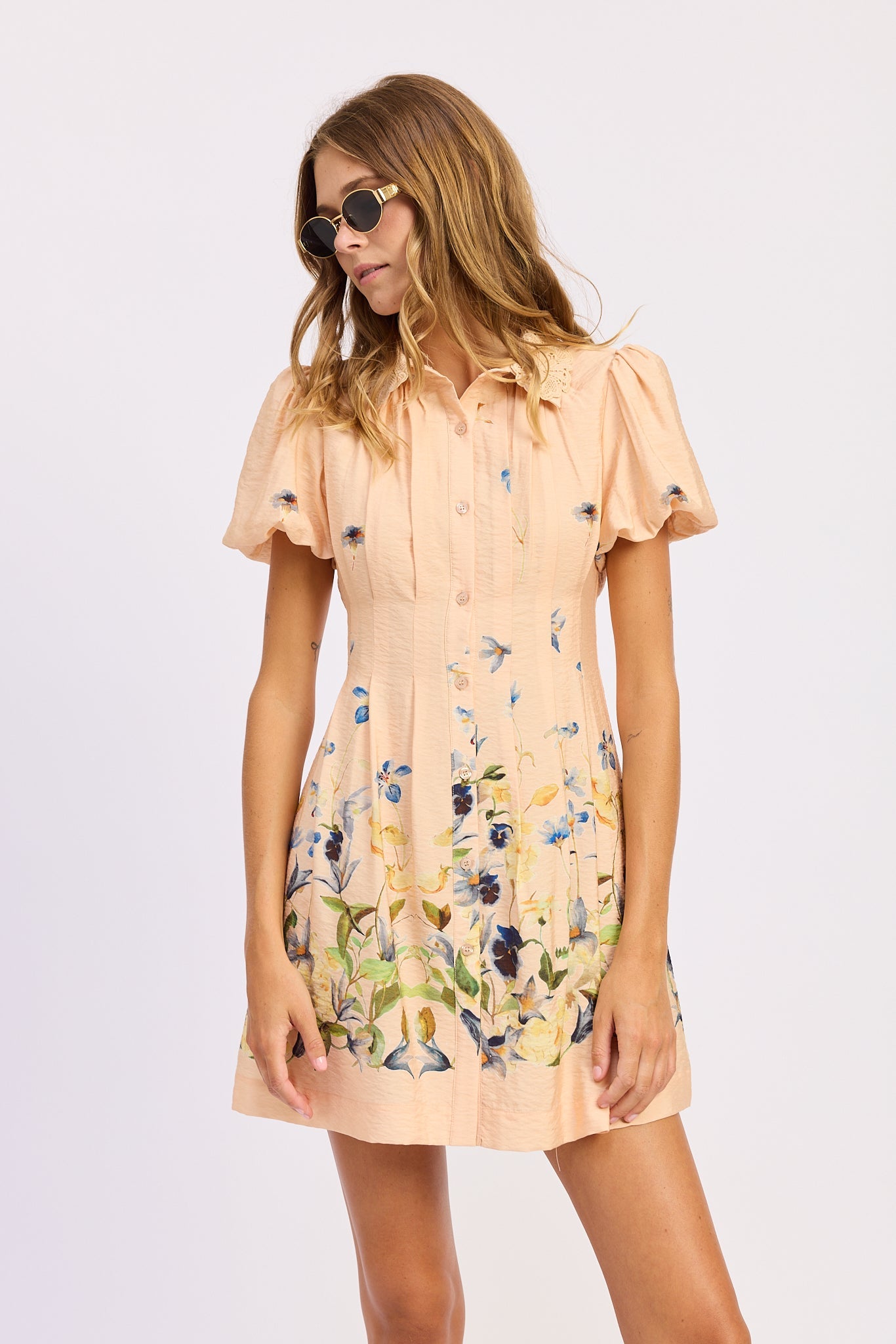 Floral Bubble Sleeve Mini Dress