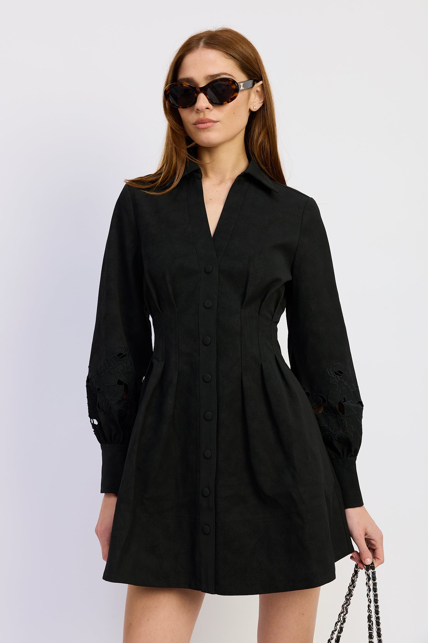 Lasercut Floral LS Mini Dress