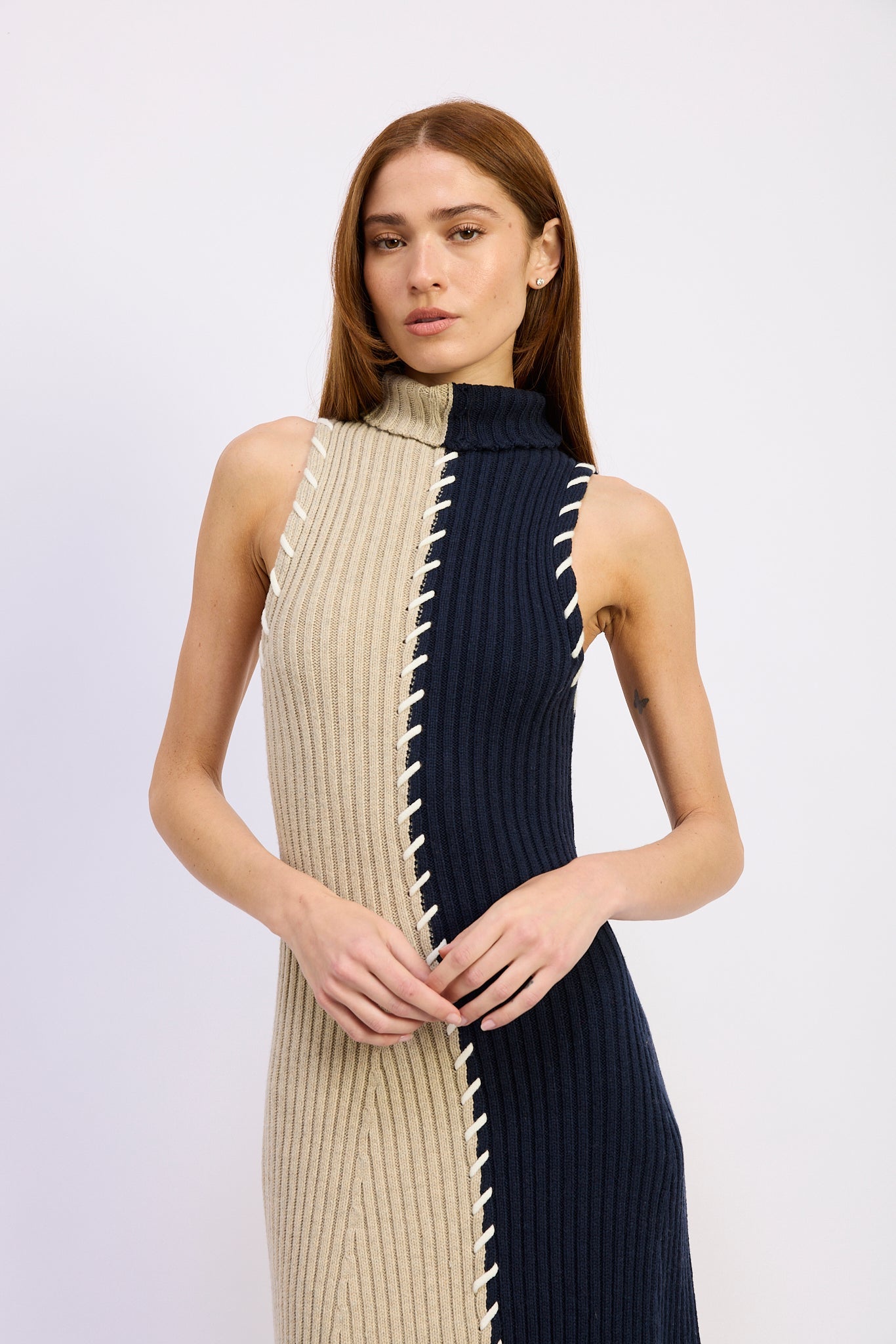 Whipstitch Maxi Turtleneck Dress