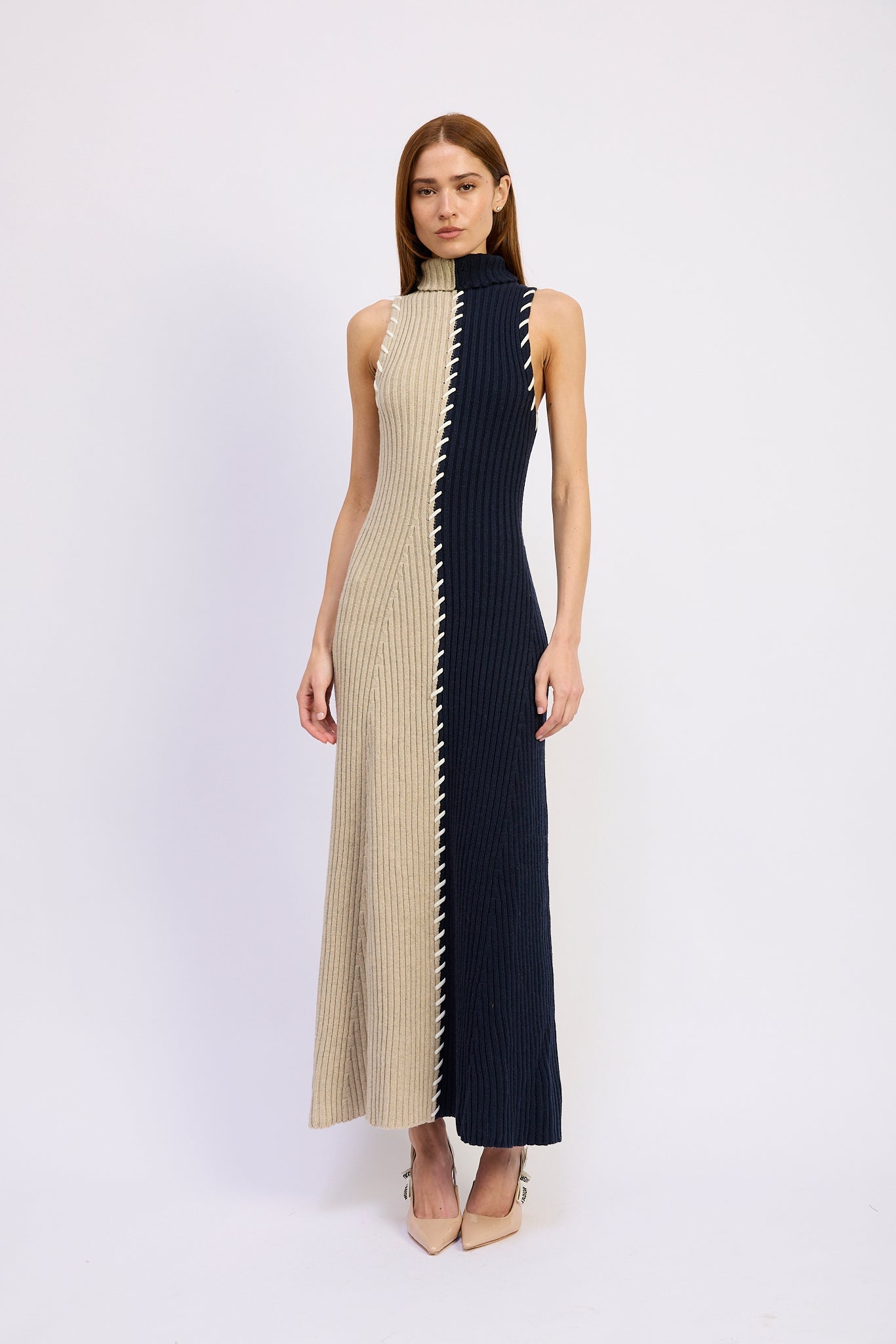 Whipstitch Maxi Turtleneck Dress
