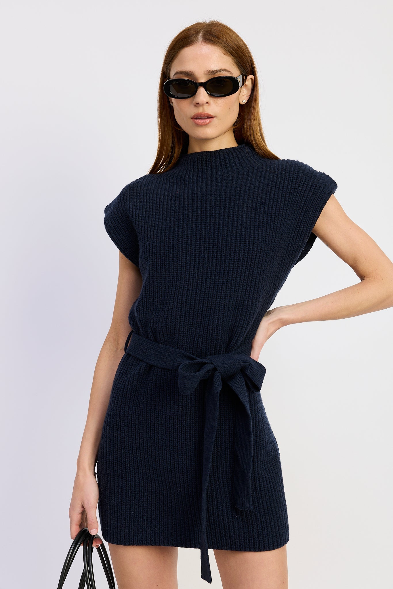 Structured Shoulder Mini Sweater Dress