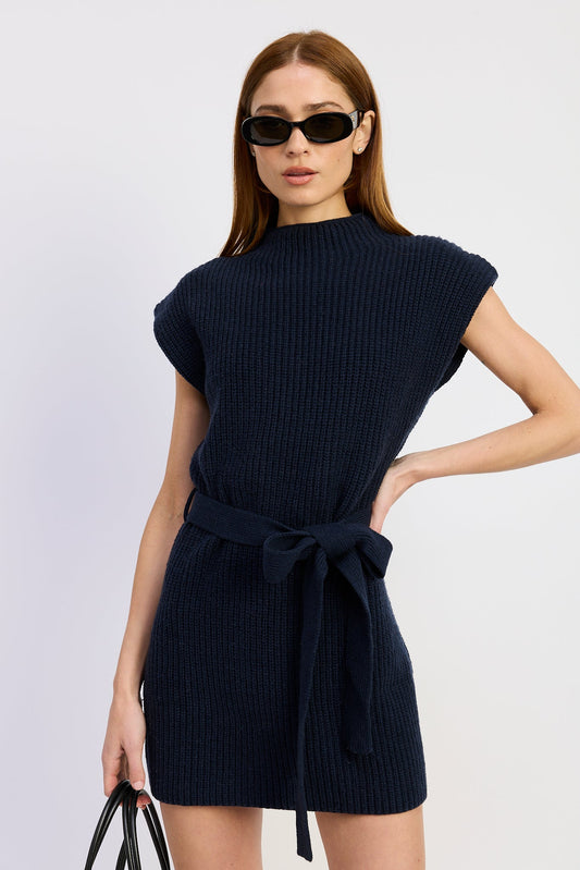 Structured Shoulder Mini Sweater Dress