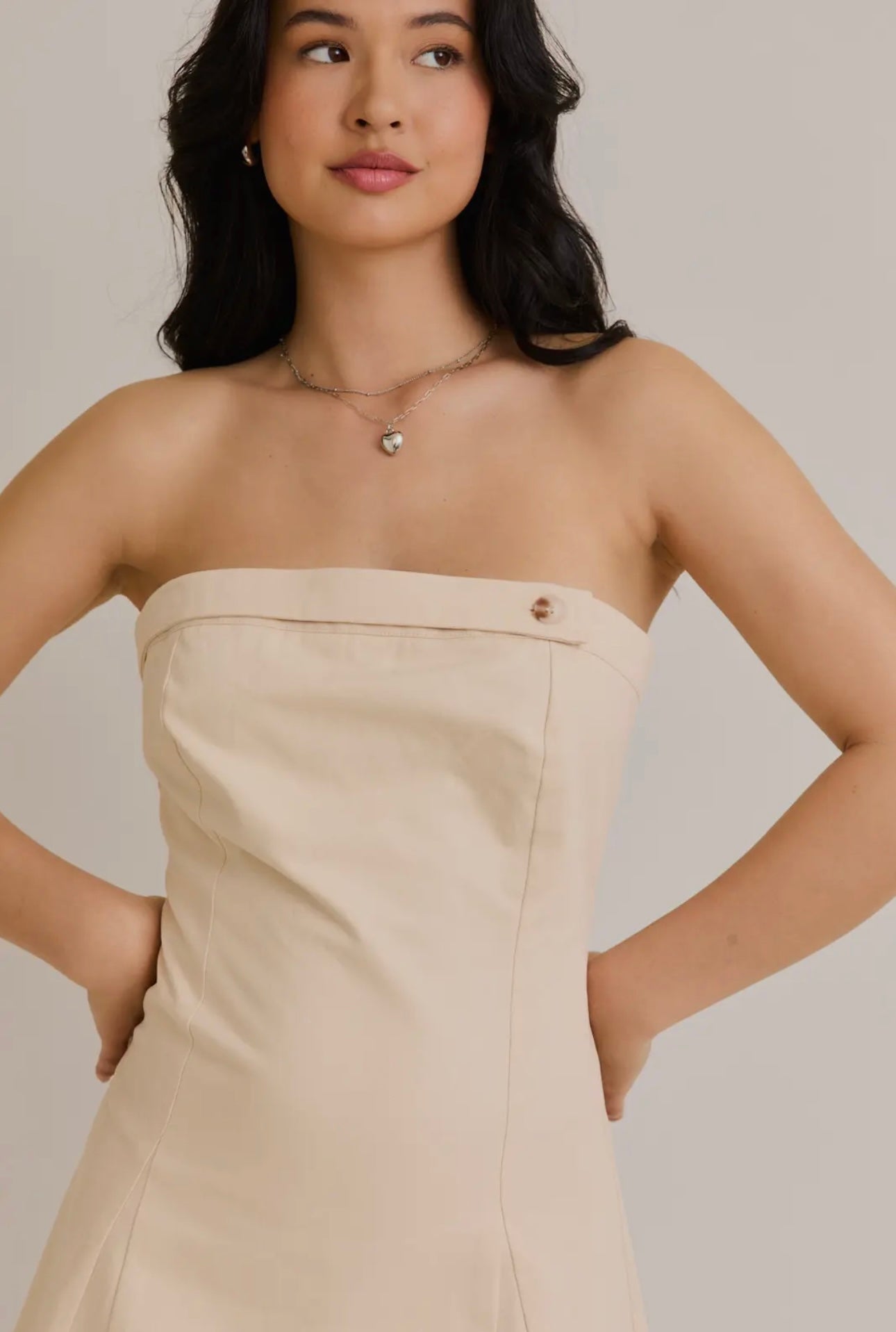 Strapless Button Mini Dress