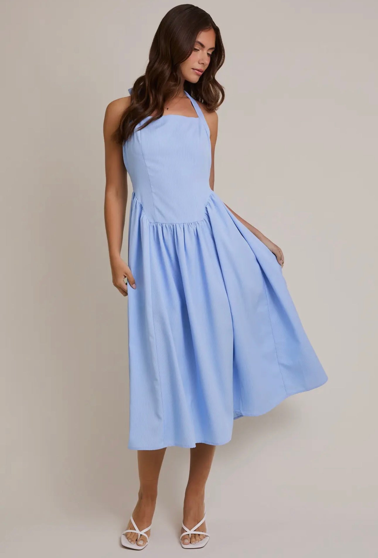 Baby Blue Stripe Halter Midi Dress