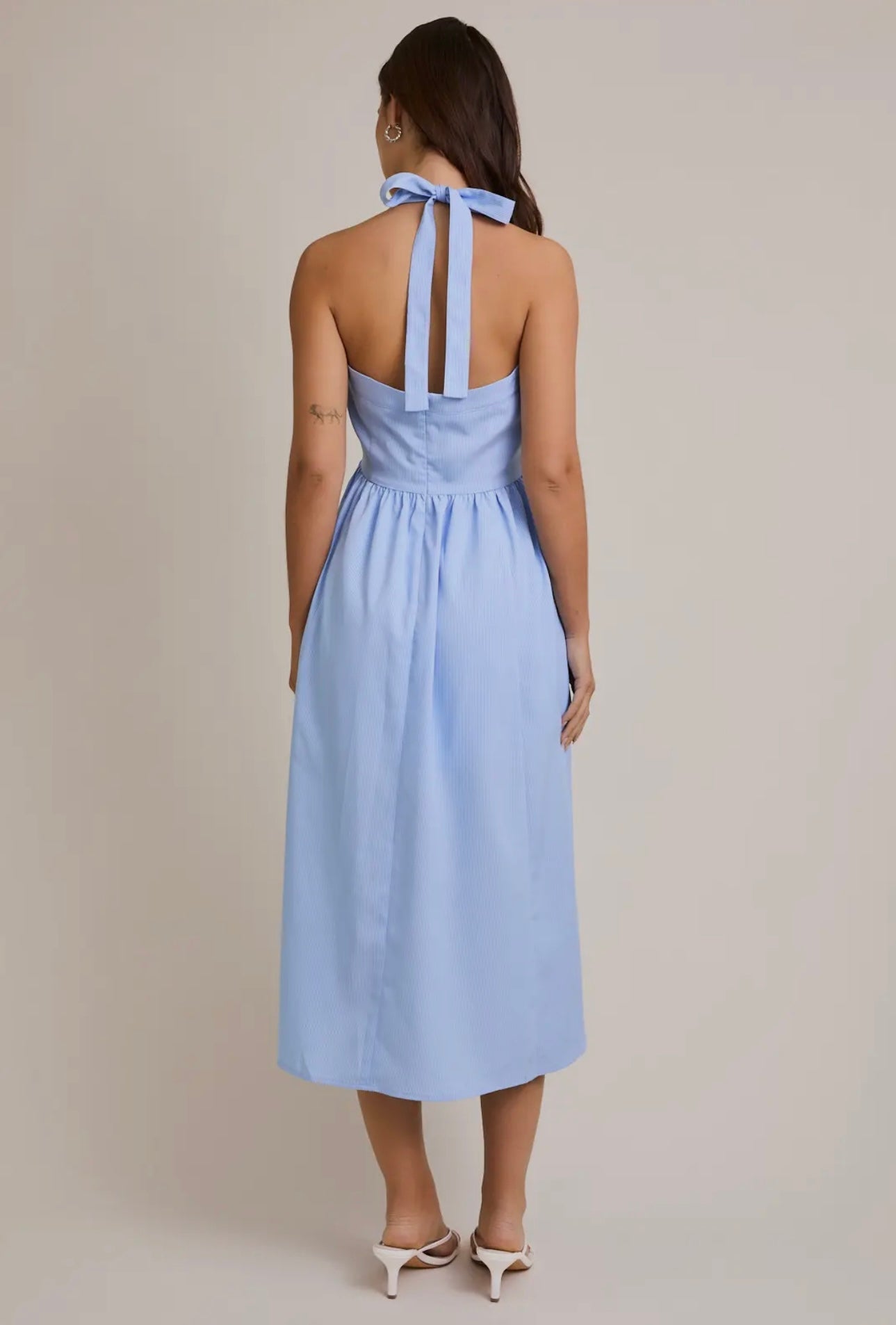 Baby Blue Stripe Halter Midi Dress