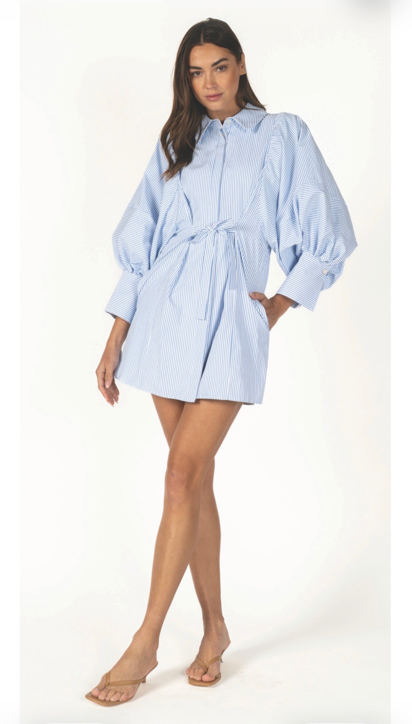 Pinstripe Mini Shirt Dress