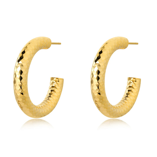 Med Gold Hammered Hoop 30mm