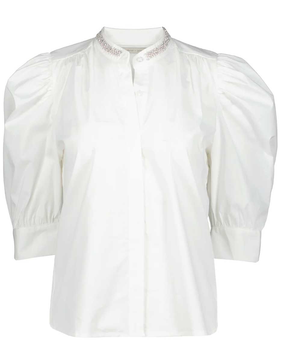 Embellished Collar Puff Sleeve Top