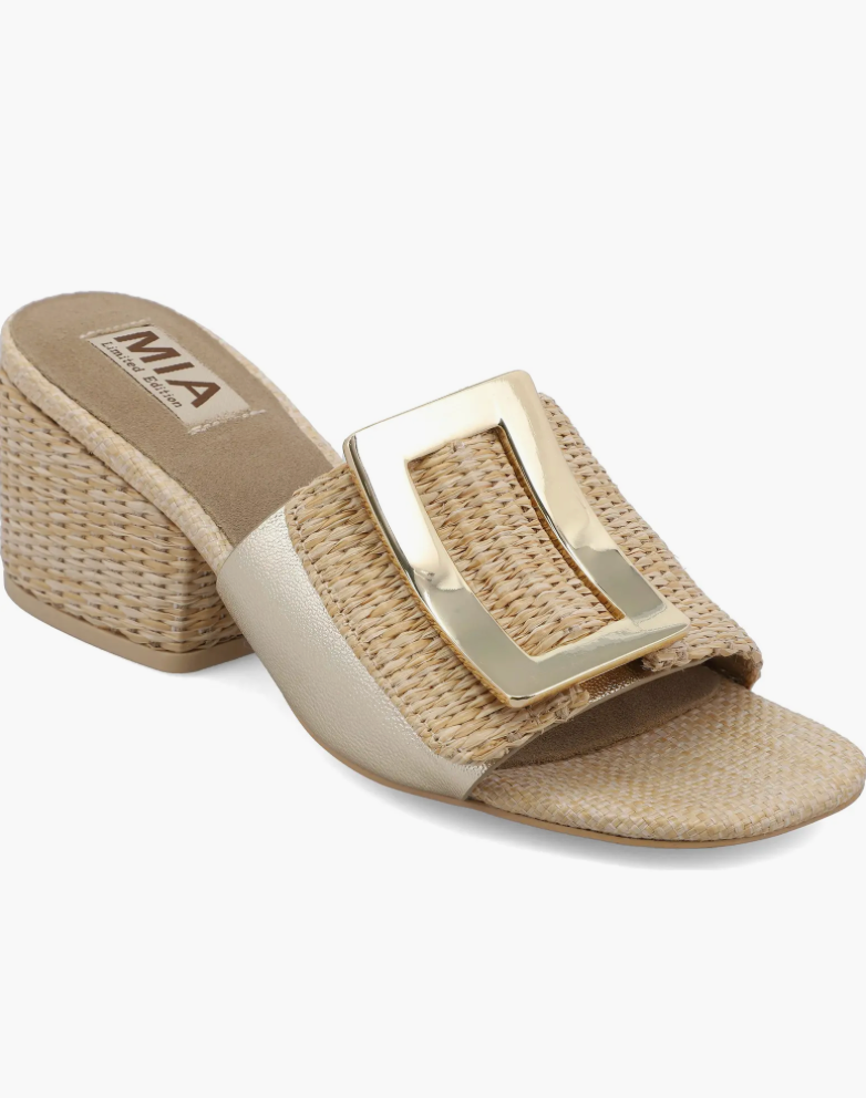 Natural Raffia Block Heel