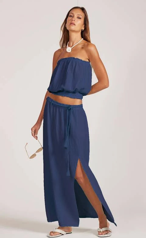 Navy Smocked Tube Top